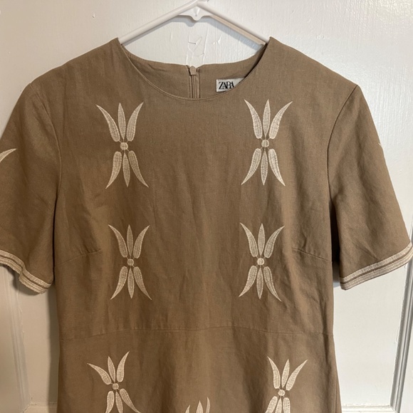 Zara Tan/Cream Embroidered Dress - Picture 8 of 9
